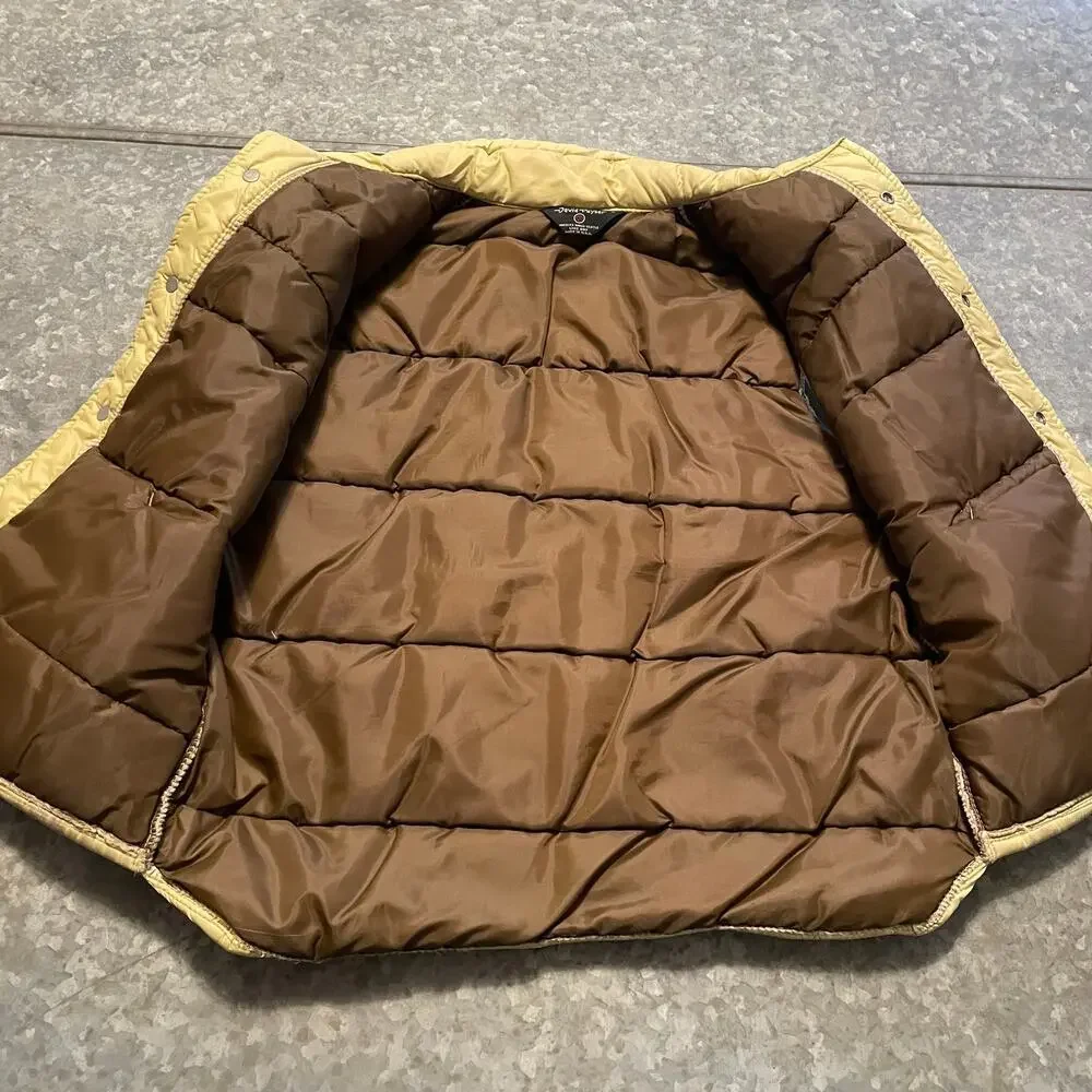 Vintage David Peyser Puffer Vest Small USA Western Tan Khaki Brown Snap Button